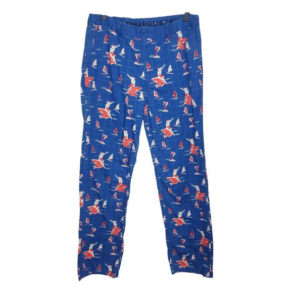 Tipsy Elves Santa Shark Tropical Print Pants Blue Size Large Christmas Holiday - Picture 1 of 16